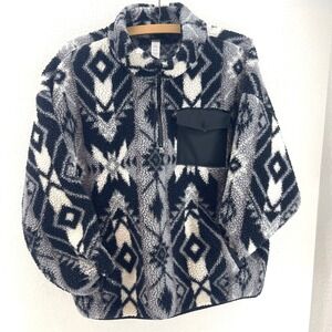 Marika Aztec Fleece Pullover Womens L Sweatshirt Monochrome Gorpcore Outdoors